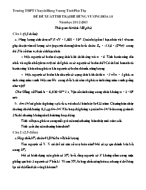 Đề đề xuất thi trại hè Hùng vương Hóa 10 năm học 2012 - 2013